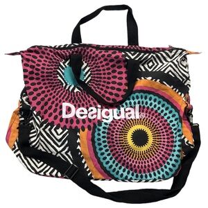 DESIGUAL colourful pattern large canvas beach and travel tote bag.